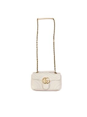 Gucci GG Marmont Small White Leather Flap Shoulder Bag Gold Chain